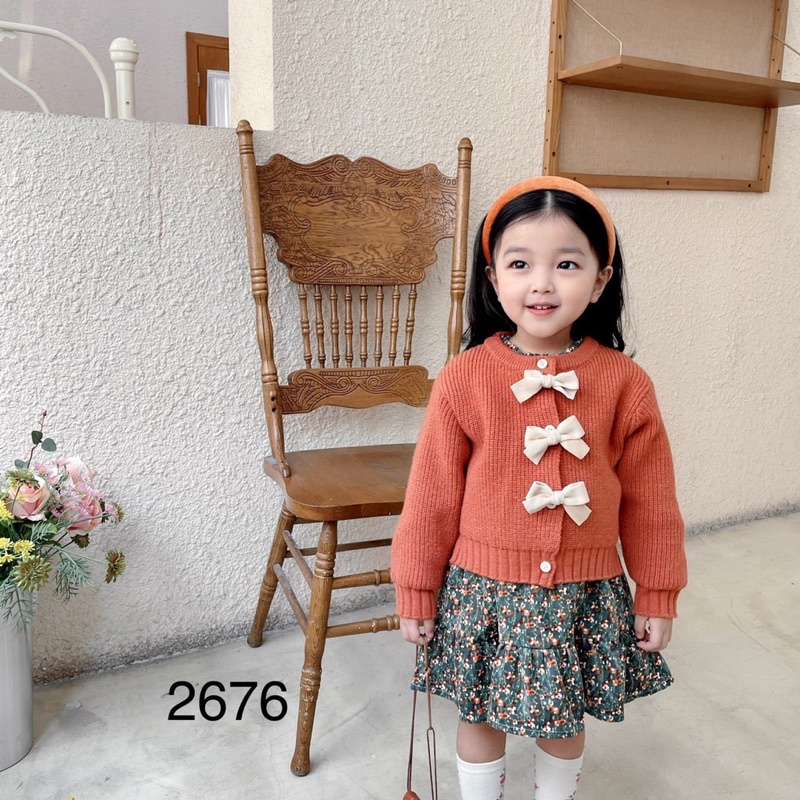 Set áo len xốp cv nhung hoa nhí cho bé gái