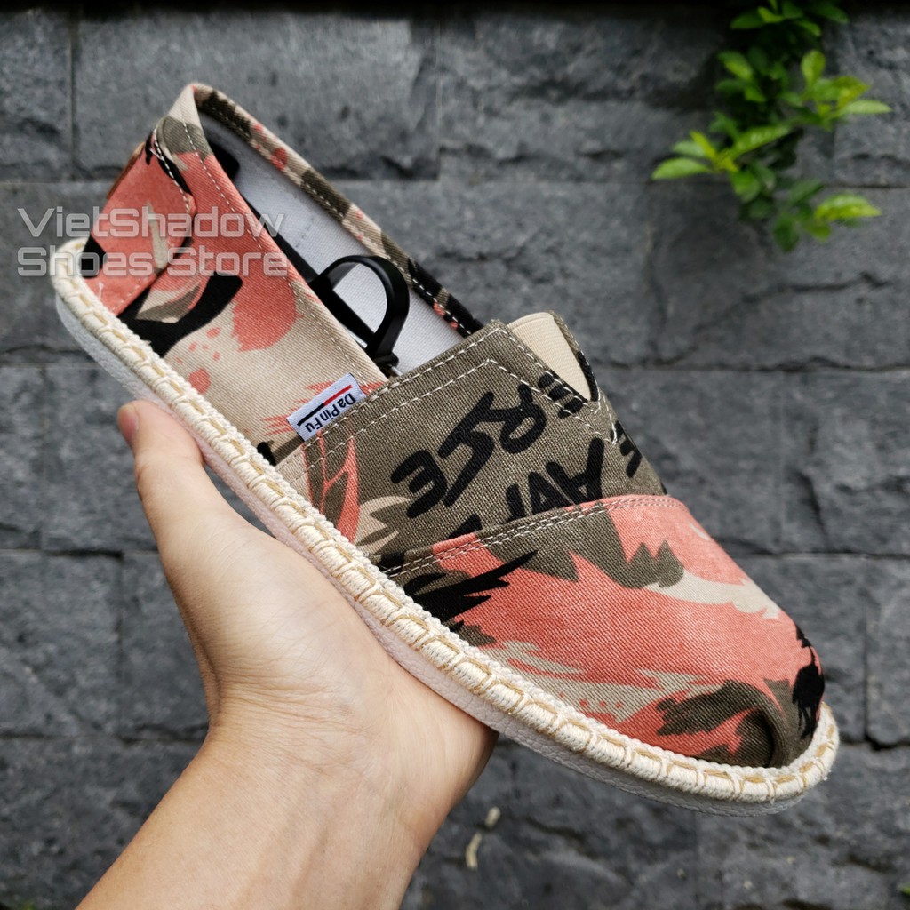 Slip on nam - Giày lười vải nam cao cấp - Vải bố họa tiết sơn loang 3 màu xám xanh, vàng và cam - Mã SP 2928 | BigBuy360 - bigbuy360.vn