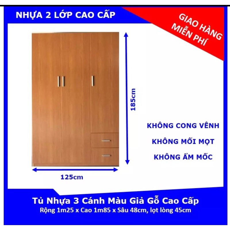 💯 Tủ nhựa 3 cánh chất lượng Hà nội 3 buồng 2 ngăn kéo Miễn phí lắp đặt ảnh thật