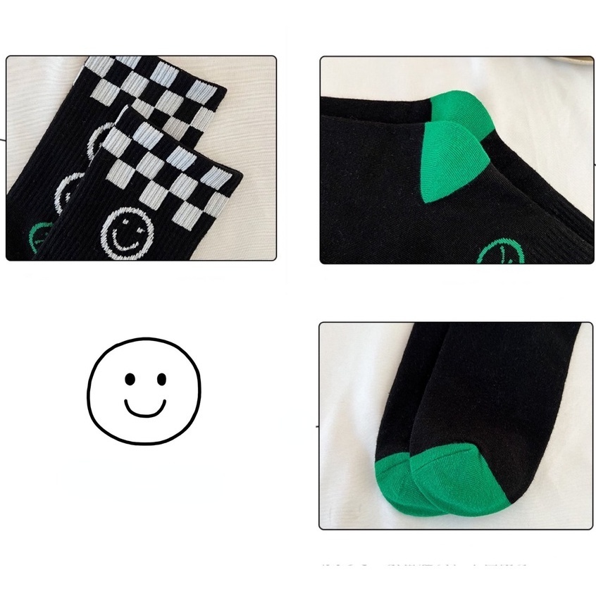 Vớ cotton Cổ Cao Kẻ Sọc Caro/smiling Cổ Cao Thời Trang Phong Cách Nhật Bản Cho Nữ