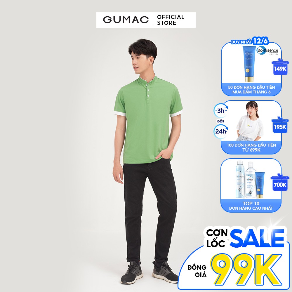 [Mã WABRGD12 giảm 10% đơn 250K] Áo thun polo nam có cổ GUMAC tay phối viền chất cotton cao cấp ATNB462