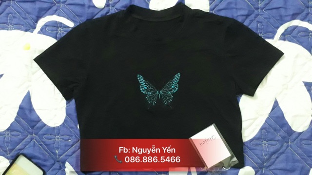 ÁO CROPTOP ĐEN THÊU HÌNH CON BƯỚM | BigBuy360 - bigbuy360.vn