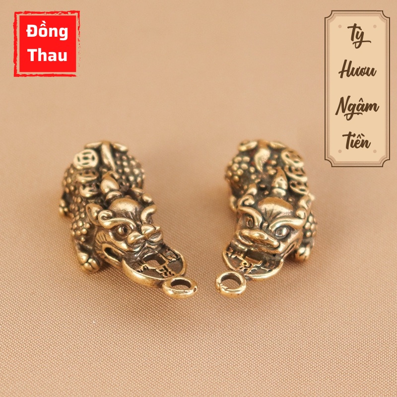 Tượng Nhỏ Phong Thủy Bằng Đồng Kiểu Dáng Tỳ Hươu Ngậm Tiền, Đem Lại May Mắn Tài Lộc, Trưng Bày