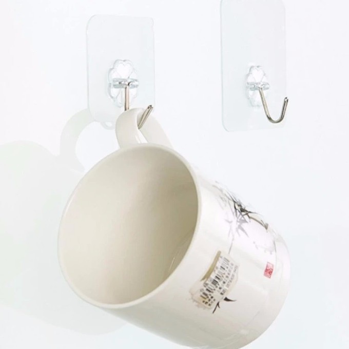 Móc dán tường chịu lực treo đồ bằng nhựa trong suốt siêu dính chắc chắn không bong tróc đa năng kích thước 6x6cm Dimino