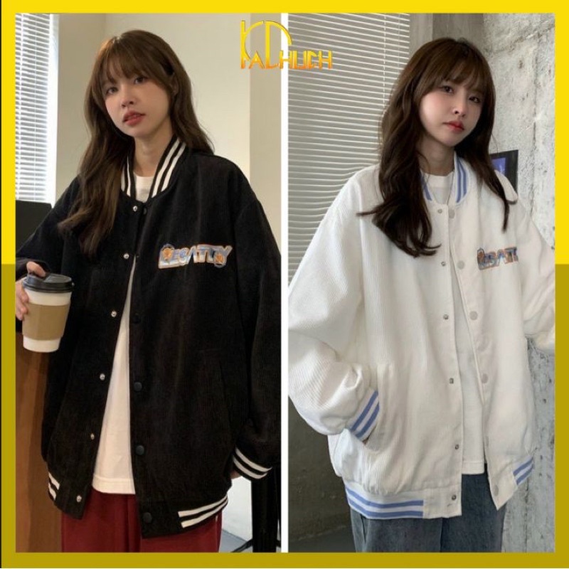 Áo khoác bomber nhung tăm thêu LESATLY,hàng 2 lớp dày dặn bao đẹp chuẩn shop
