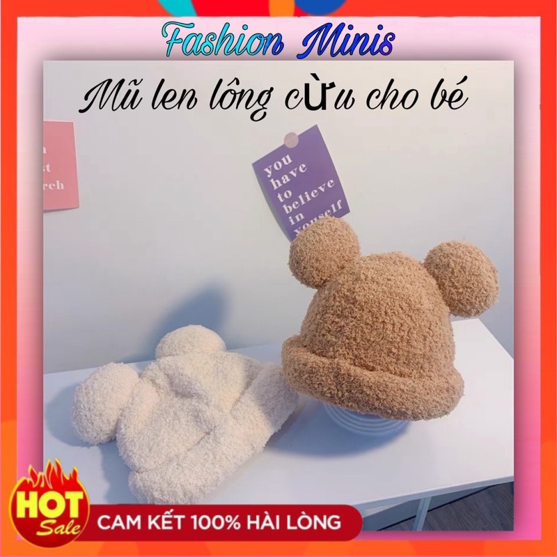 MŨ LEN LÔNG CỪU CAO CẤP TAI GẤU HÀNG QC CHO BÉ