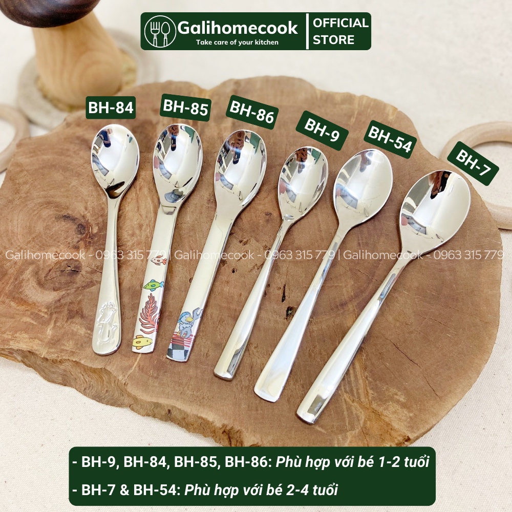 Thìa ăn dặm cho bé ăn cơm cháo, sữa chua, thìa inox 304 hàng cao cấp xuất khẩu | Galihomecook Children Spoon