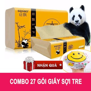 Combo 27 gói giấy ăn sợi tre gấu trúc tặng 1 mũ chụp đầu chống nước