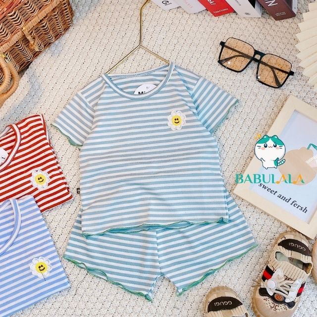 Đồ Bộ Cho Bé Gái Vải Cotton Dệt  4-18kg Co Giãn 4 Chiều Ngắn Tay-Bộ Cộc Tay Minky Mom Mùa Hè Đáng Yêu-BABULALA-CT23