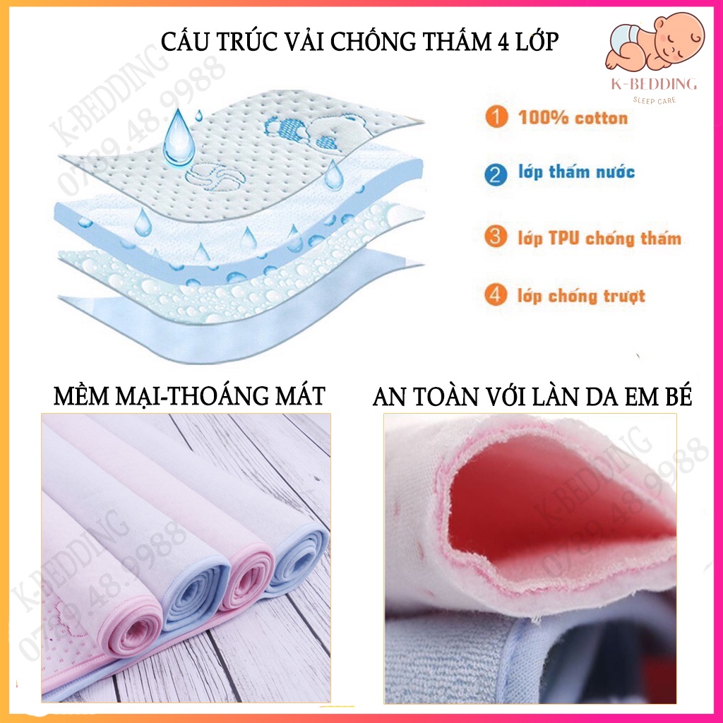 Miếng lót chống thấm 4 lớp cho bé sơ sinh, chất liệu cotton cao cấp mềm mịn thoáng mát, dùng để lót thay tã cho bé