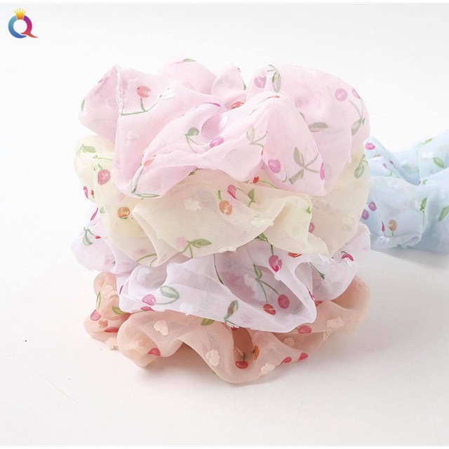 Chun cột tóc Scrunchies hoạ tiết cherry