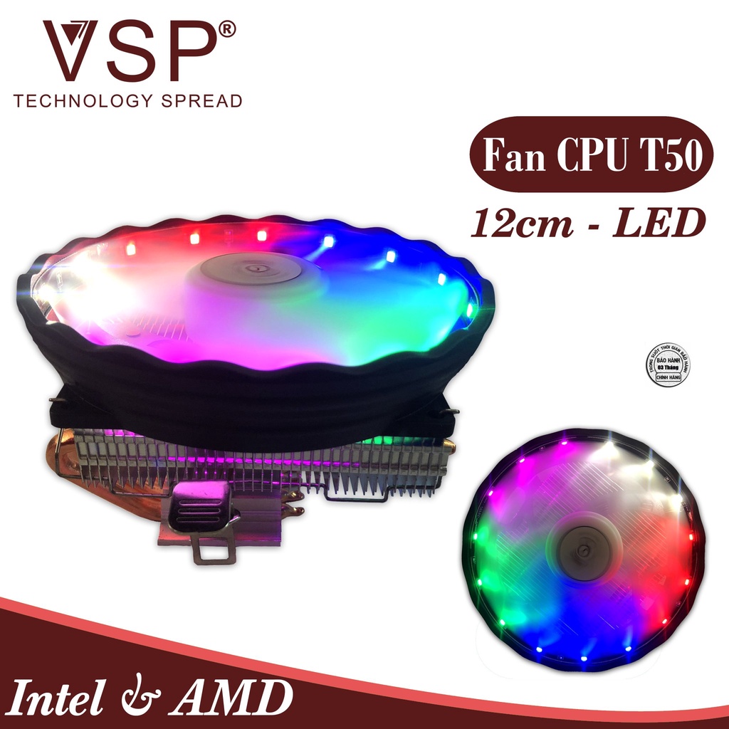 Quạt Tản Nhiệt CPU, Tản Nhiệt Khí CPU Máy Tính Bàn, AMD, Intel, 2U/4U, Fan 12Cm, Led RGB Và ARGB, Chính Hãng VSP, BH 2T