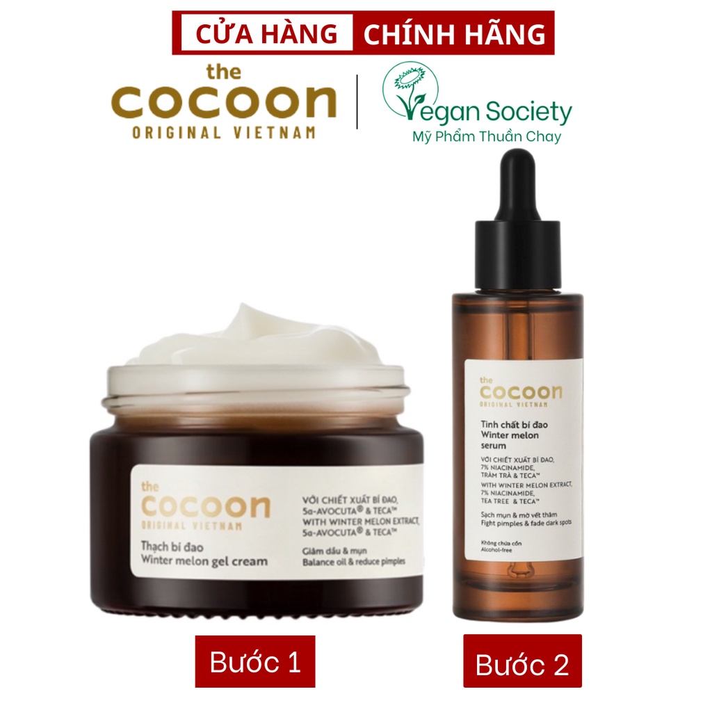 Combo 2 sản phẩm chăm sóc da mụn từ bí đao của Cocoon Việt Nam : Thạch bí đao + Tinh chất bí đao - Mỹ phẩm thuần chay