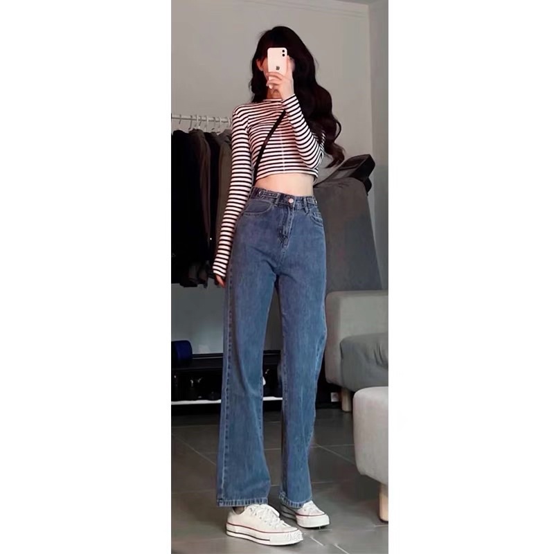 Quần Jean bò nữ ống đứng, suông cạp cao chuẩn form hack dáng hàng chất lượng loại I❤️
