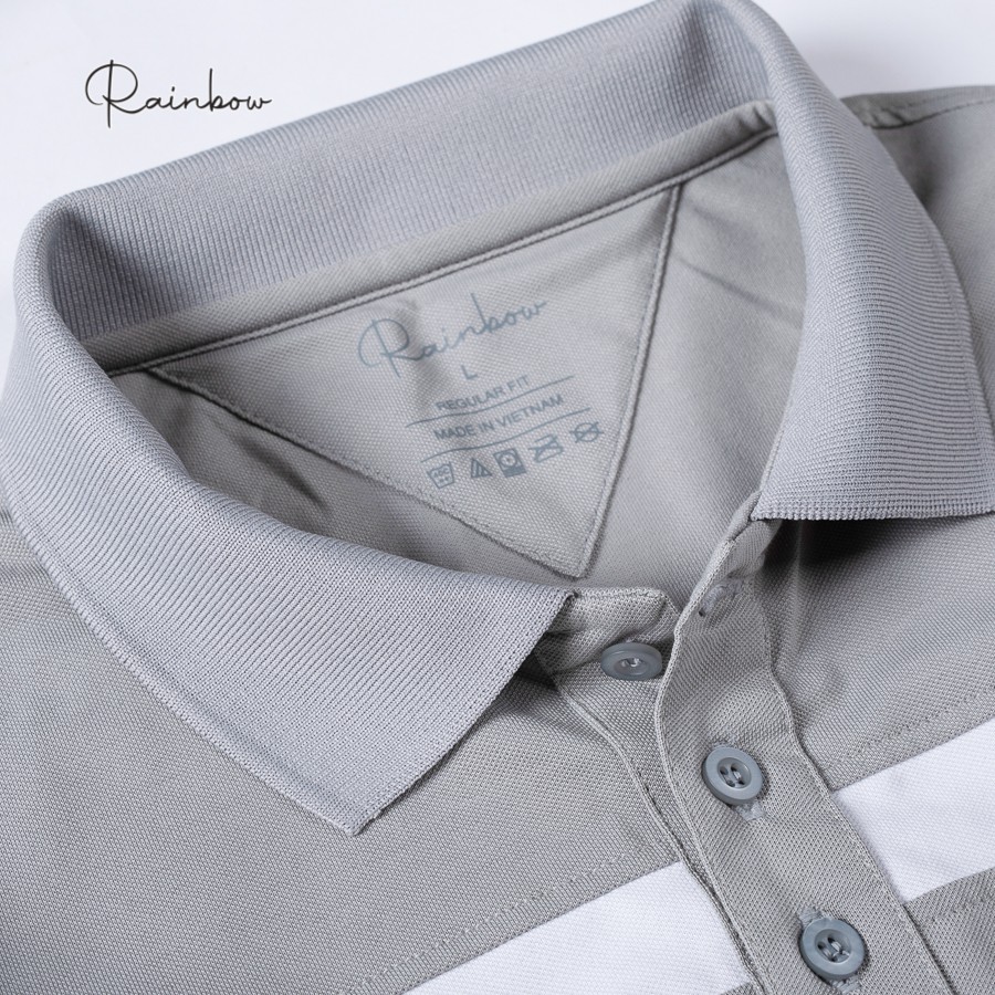 Áo thun có cổ, áo polo cotton chính hãng Rainbow PO003 - Xám phối sọc thân | BigBuy360 - bigbuy360.vn