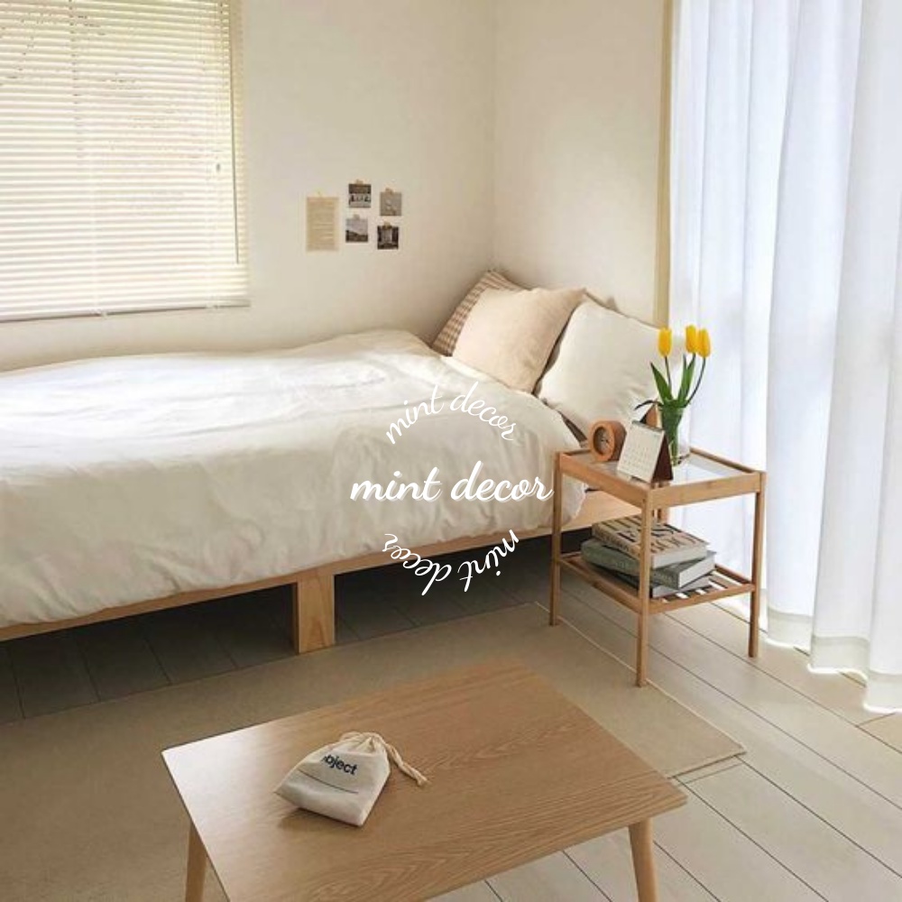 Kệ đầu giường mặt kính thông minh nhỏ gọn gỗ thông tự nhiên hiện đại 2 tầng