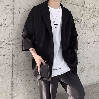 [Hàng sẵn] Áo Blazer Nam Tay lỡ, Form Dáng Rộng Áo Khoác Mùa Hè Phong Cách Cá Tính Màu đen, BE BZ05