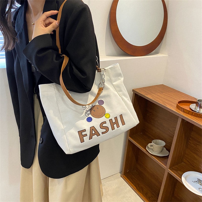 Túi tote Đeo Vai / Xách Tay Bằng Vải Bạt Sức Chứa Lớn In Họa Tiết Hoạt Hình Cho