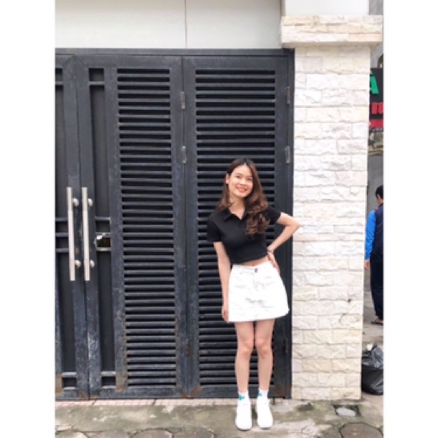 Áo croptop cổ đức(ảnh thật/Sẵn)