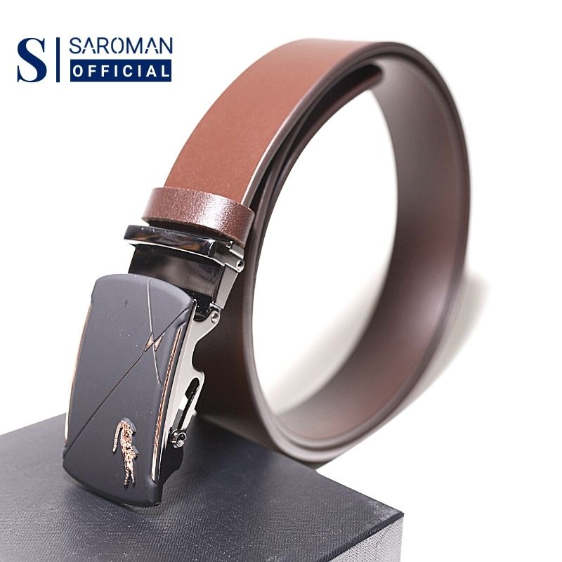 Thắt Lưng Nam SAROMAN SR-N04 Dây Da Bò Nguyên Miếng Màu Nâu Với Nhiều Mặt Khóa Hợp Kim Chống Gỉ