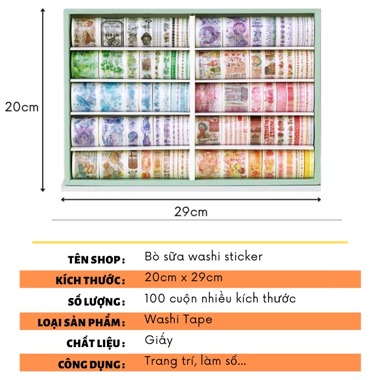 Washi Tape Set 10 Cuộn Cute Vintage Nhiều Màu Combo Bullet Journal Trang Trí Sổ Tay Nhật Ký WS11