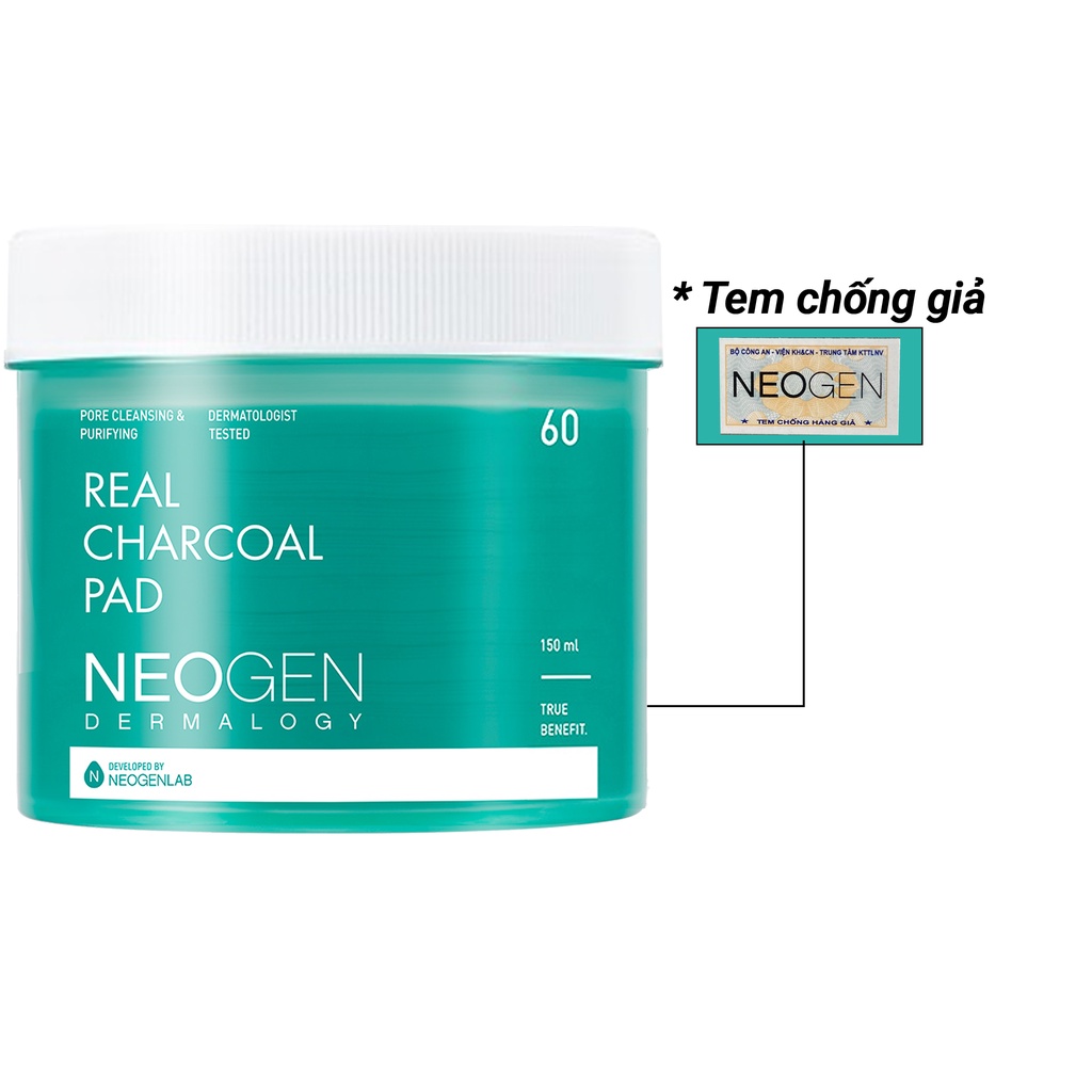 Tẩy Da Chết Bột Than Tre Neogen Dermalogy Real Charcoal Pad 60 Miếng Se Khít Lỗ Chân Lông, Giảm Mụn Nhờn [CHÍNH HÃNG]