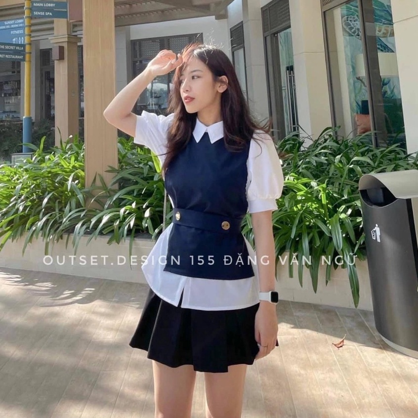 Áo Sơ Mi Phối Đai Eo Cúc Đồng Phong Cách Nhẹ Nhàng Hàn Quốc