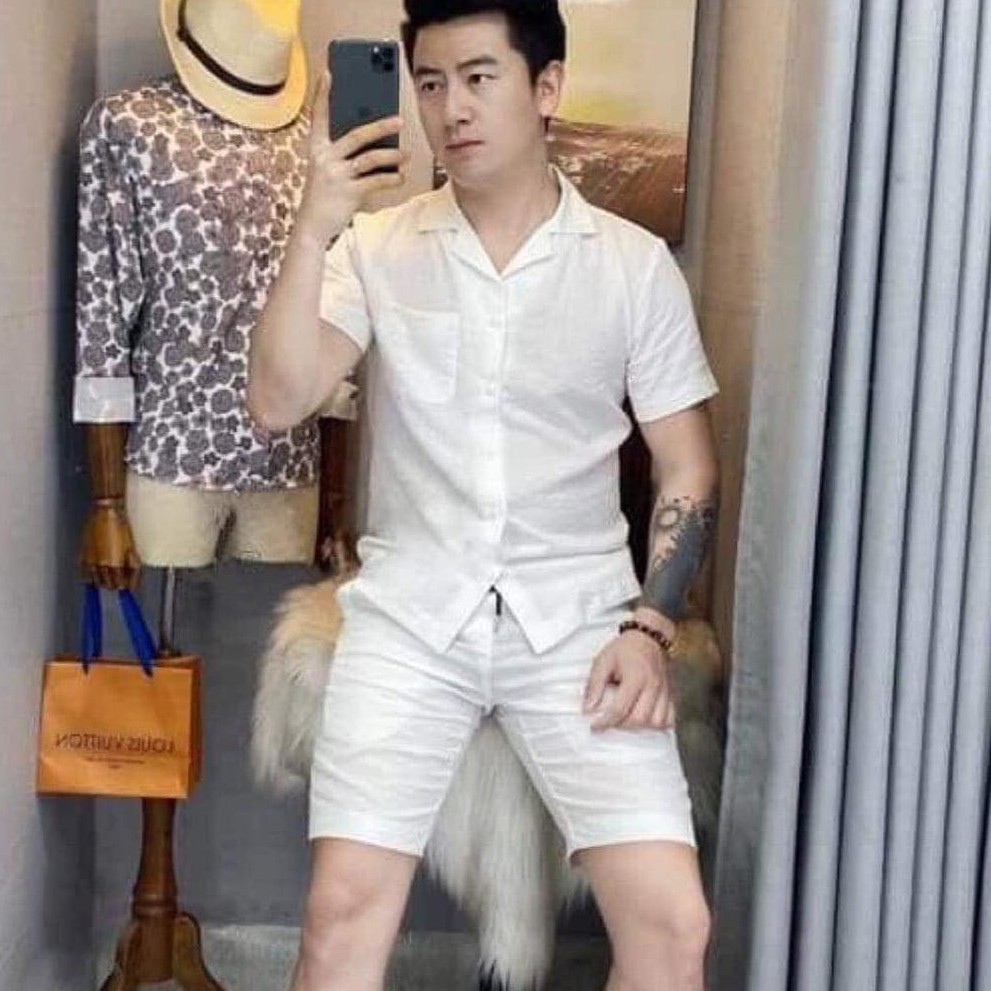 Bộ Đũi Nam Cổ Tàu l Cổ bẻ cộc tay chất đũi xước cao cấp mặc mùa hè | BigBuy360 - bigbuy360.vn