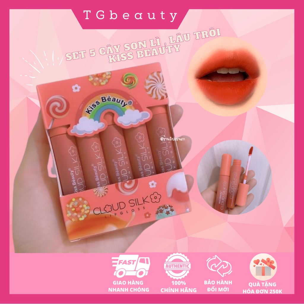 Set 5 cây son kem lì Velvet Lip Gloss của Kiss Beauty mẫu mới siêu xinh