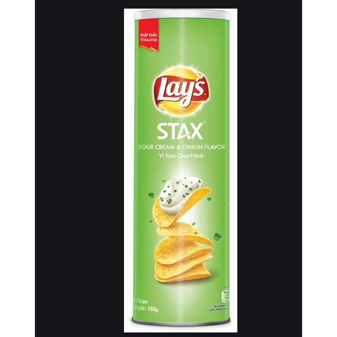 Snack khoai tây ống Lay's Stax Vị Kem chua hành tây 160g