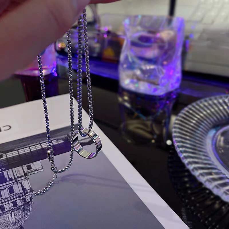 Dây chuyền titan sợi dệt ft nhẫn trơn vớt cạnh