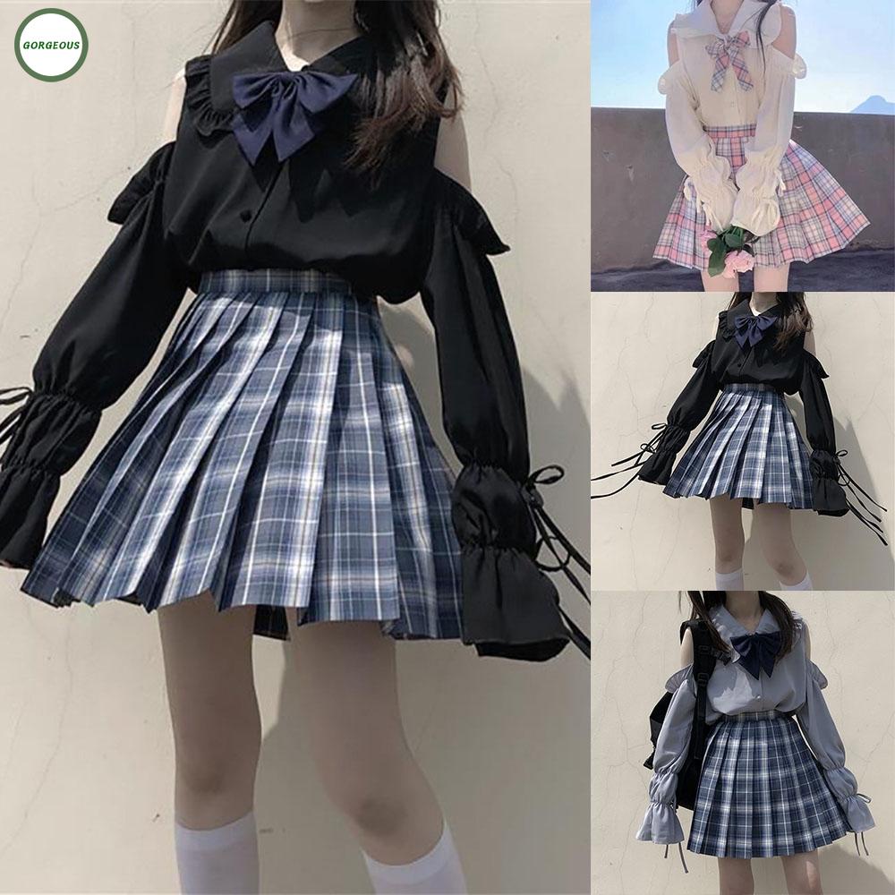 GORGEOUS~Girls Student Lolita Sweet Cute Collar Shirts JK Blouse Off Shoulder Tops Summer