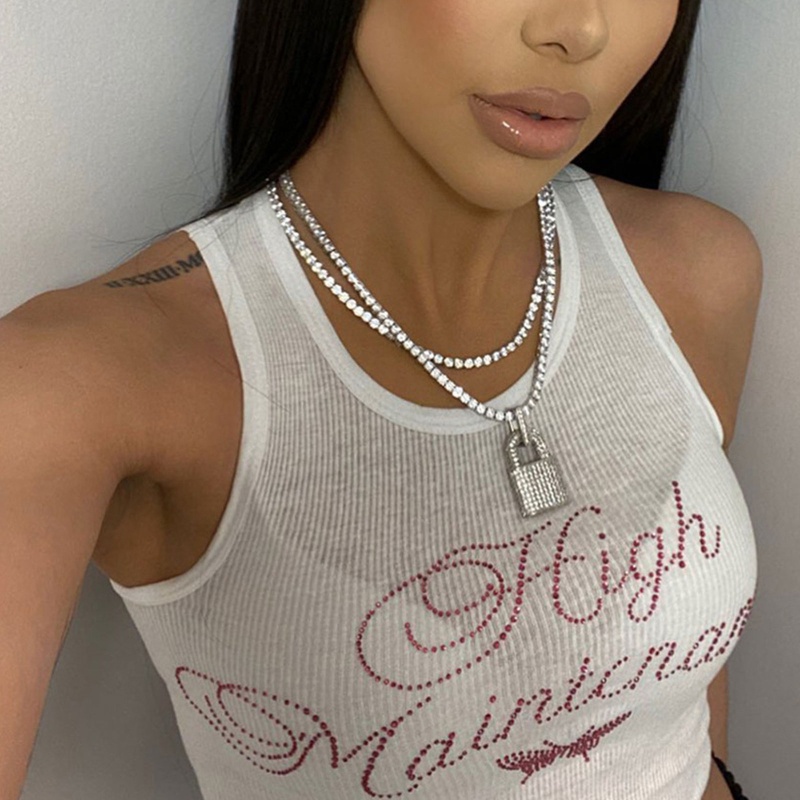 Brroa Áo Croptop Dệt Kim Không Tay Có Gân In Chữ Và Bướm Đính Đá Harajuku Cho Nữ