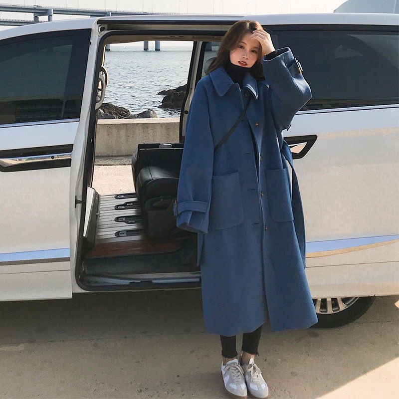 Áo khoác len dáng rộng màu lạc đà thời trang thu đông mới cho nữ 2021