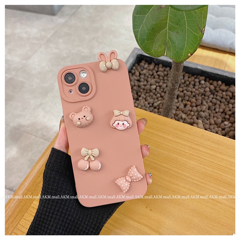 Ốp lưng iphone cạnh vuông bảo vệ camera gắn gấu hoa 7plus x xsmax 11 11promax 12 12pro 12promax 13 13pro 13promax DT13