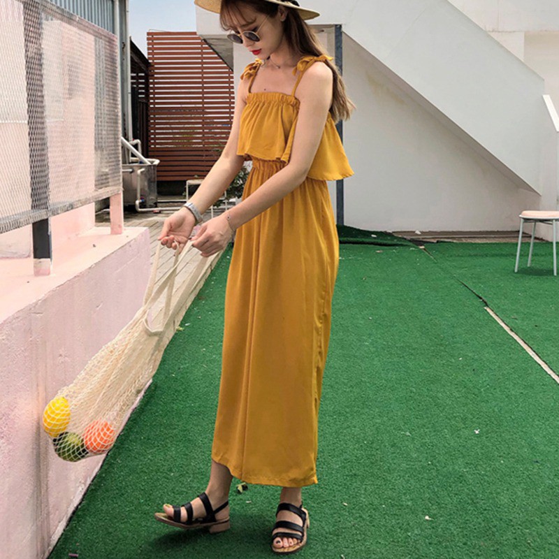 Áo liền quần 2 dây ống rộng phong cách Hàn Quốc cho nữ