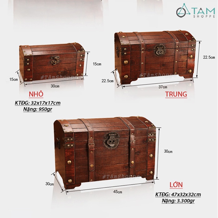 Rương gỗ Vintage đinh tán móc gài RG-04
