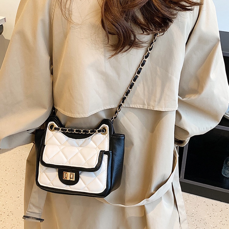 Túi đeo chéo IELGY dây xích bề mặt hình thoi thời trang dành cho nữ