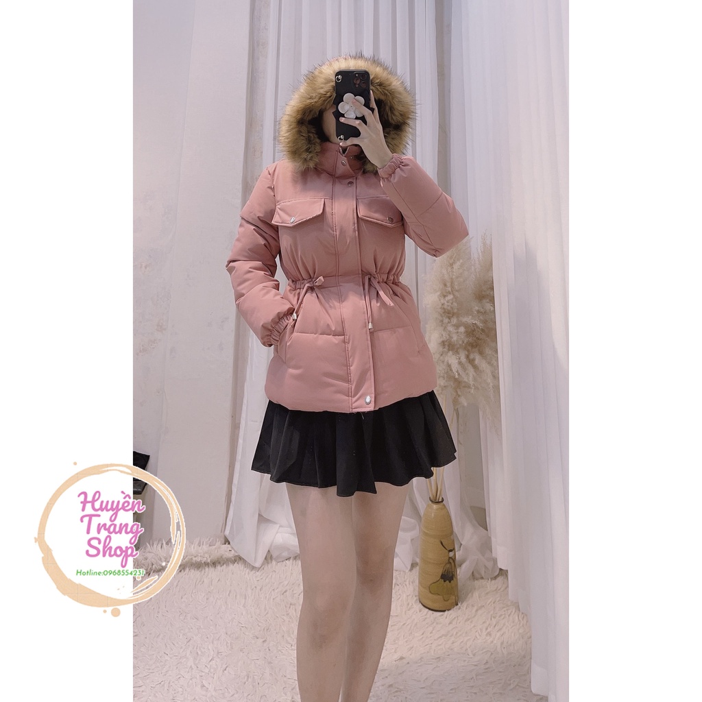 Áo phao Nữ cách điệu dây rút kèm mũ lông siêu Hot | BigBuy360 - bigbuy360.vn