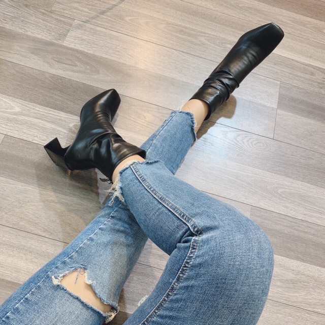 Bốt boot lửng nhăn gót cách điệu fullbox hàng quảng châu cao cấp | BigBuy360 - bigbuy360.vn