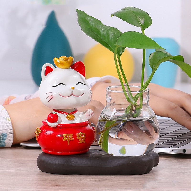 Bình thủy sinh mô hình mèo thần tài Ráp đầy đủ kiểu dáng trang trí bàn học, bàn làm việc,may mắn quà tặng bạn bè-H018