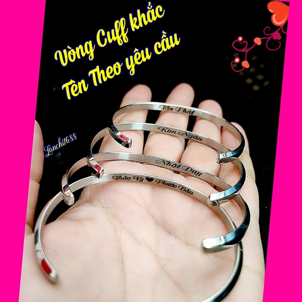 🔥HOT🔥Khắc tên theo yêu cầu Vòng cuff titan nam nữ,vào Ghi Chú hoặc chat shop yêu cầu nội dung cần khắc
