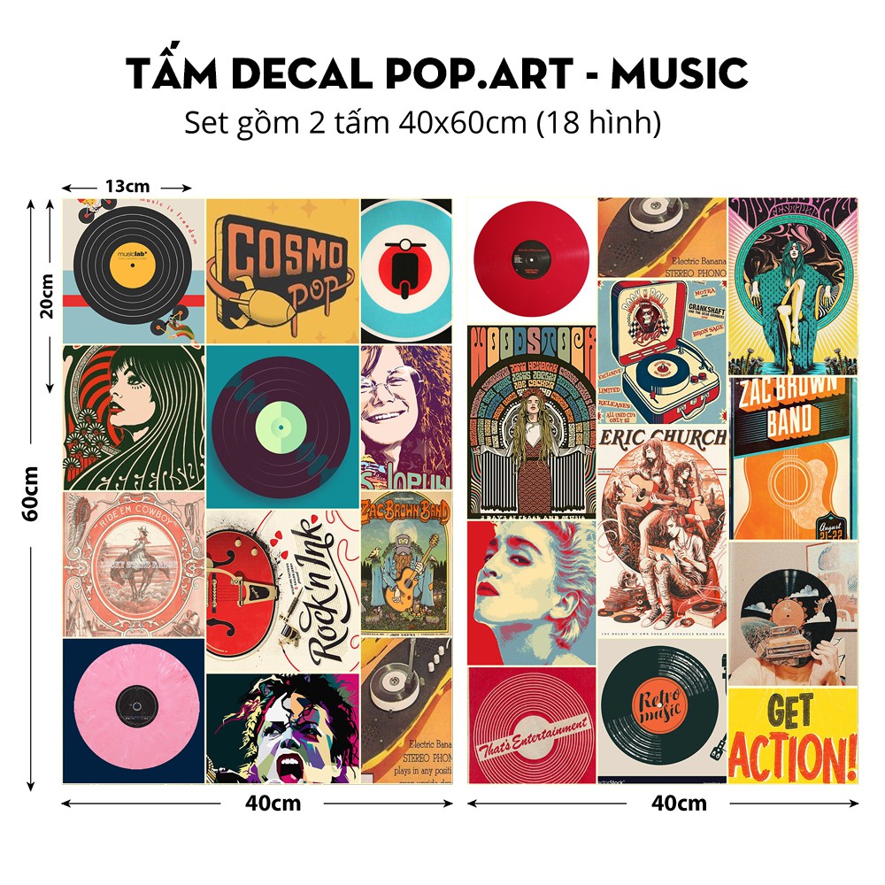 Decal nguyên tấm POP.ART hiện đại trí nội thất quầy bar, tiệm trà chanh - MUSIC 1010