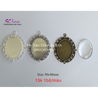 Phôi mặt dây chuyền oval + đá thủy tinh