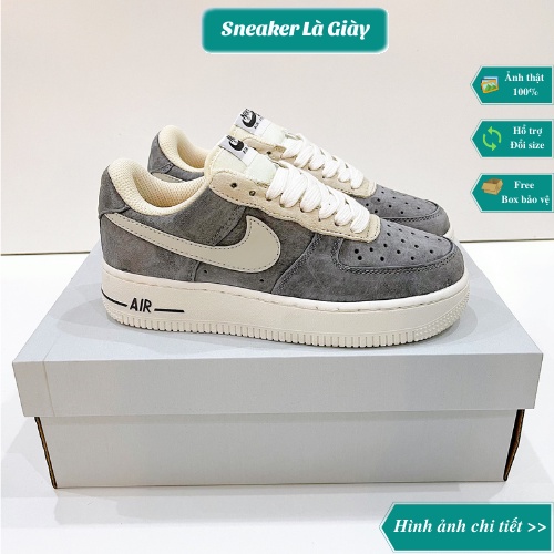 Giày sneaker Air force 1 Grey Pavy Tale ( Af1 Xám da lộn ) - Bản chuẩn đẹp fullbox