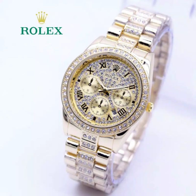 !!! Nhẫn Thời Trang Rolex 9109 Họa Tiết Da Cá Sấu Phối Dây Xích Đính Kim Cương Giả Cho Nữ