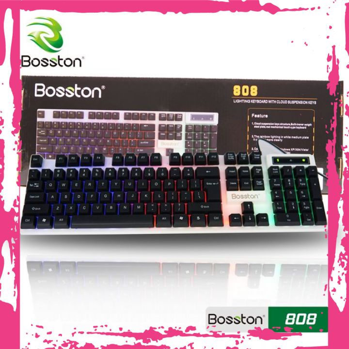 Bàn Phím Giả Cơ Bosston 808 LED Chữ Khắc Laser Chống Bay Kết Nối Có Dây Với Máy TÍnh, PC, Laptop