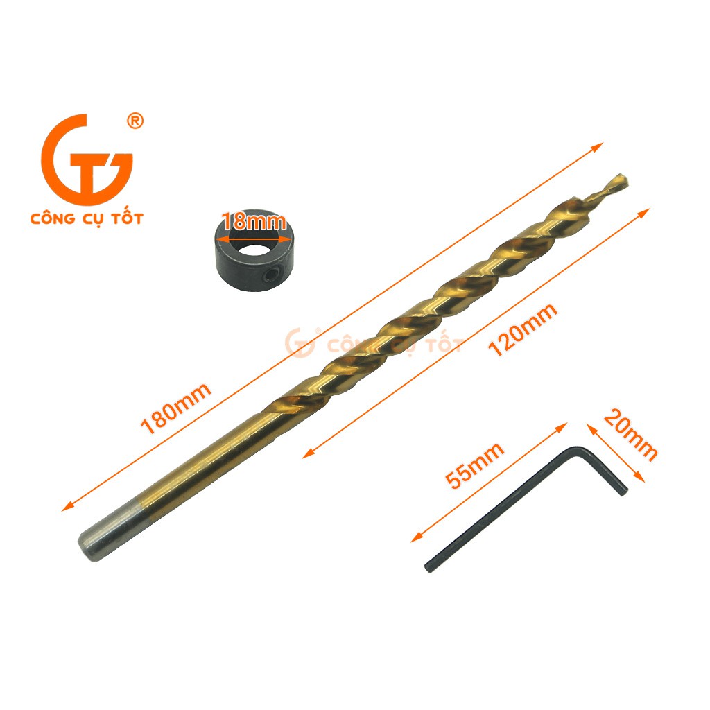 Mũi khoan xiên gỗ 9.0 x 180mm phủ Titanium chuôi tròn