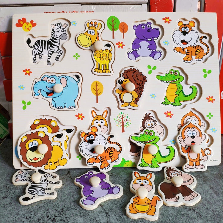 Bảng Núm Gỗ Loại Lớn Chủ Đề Động Vatạ Cho Bé Tập Lắp Ghép Và Học Tên Các Loài Vật