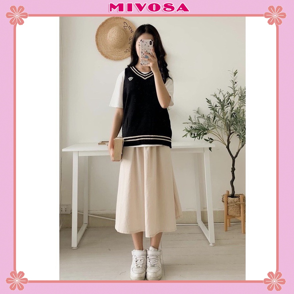 Chân váy đũi học sinh unisex chân váy xòe dáng dài ulzzang nữ MIVOSA CV014
